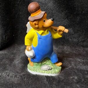 Bear Figurine in Blue Overalls and Yellow Shirt